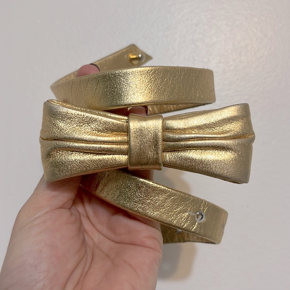 Vintage leather gold belt with bow